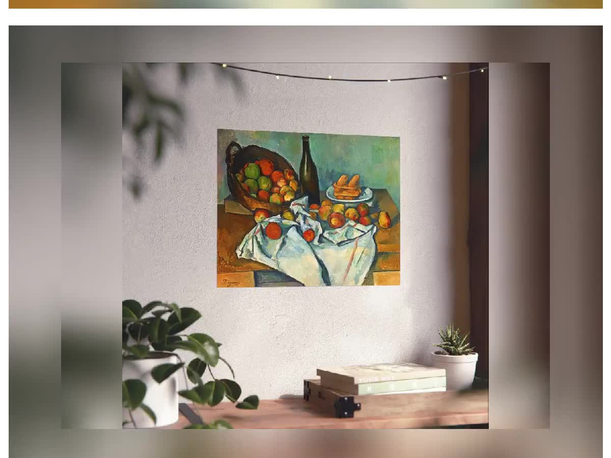 ポール・セザンヌ「瓶とリンゴ籠のある静物画」 - ヴィンテージアート